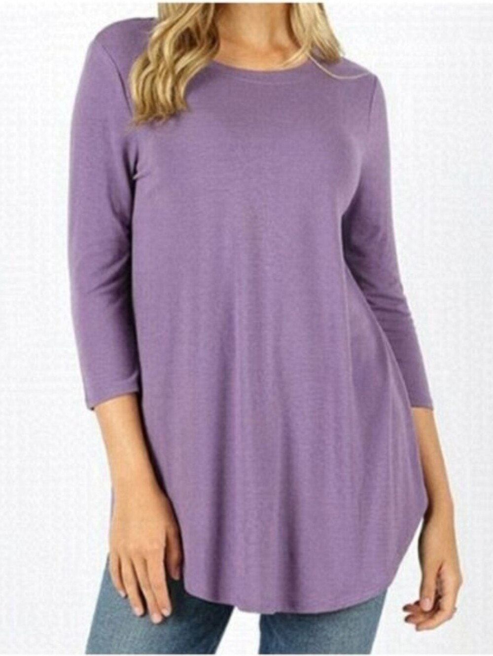 ZENANA Lilac Color 3/4 Sleeve Crew Neck Top Tee Size Small NWT